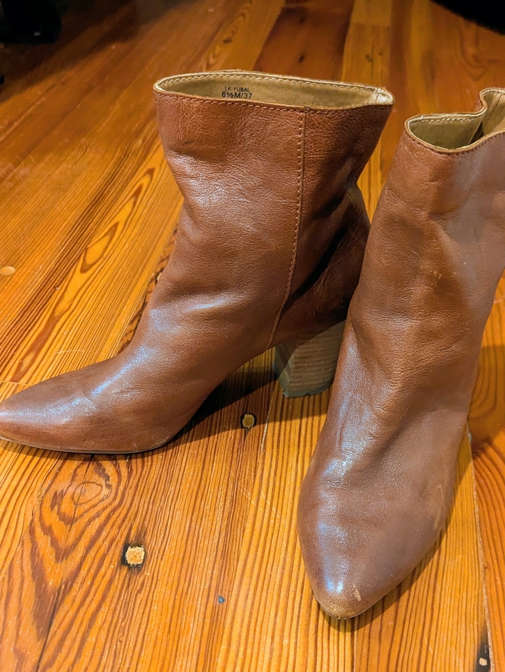 Lucky Brand Women's Brown Leather Pointed-Toe Block Heel Boots